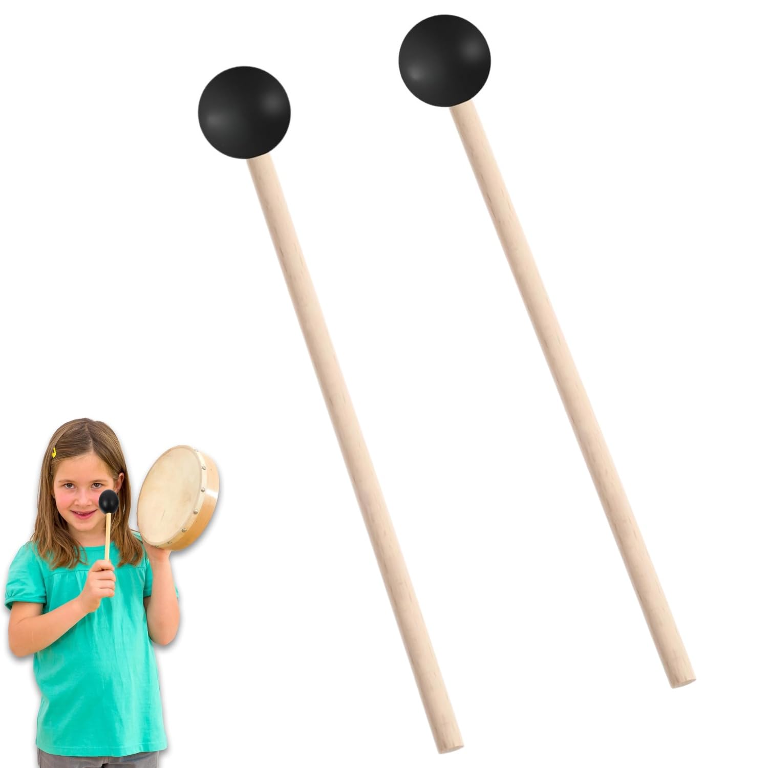Zwenjuan Percussion Mallets For Xylophone,Glockenspiel & Tongue Drum,2 Pack Round Head Marimba Mallets With Beech Handle, Durable Wooden Rubber Mallets For Musicians, Educators & Home Use(22Cm)