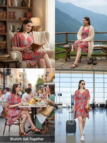 Image of KE KANHA EXPORTS Kaftan Dress|kafthan Dress for Women|Kaftan Kurti for Women|Beach wear Dress for Women|Boho Beach|Border Print Drawstring Tassel|Printed|Easily fits M to XXL|Bust32-42in Length36in