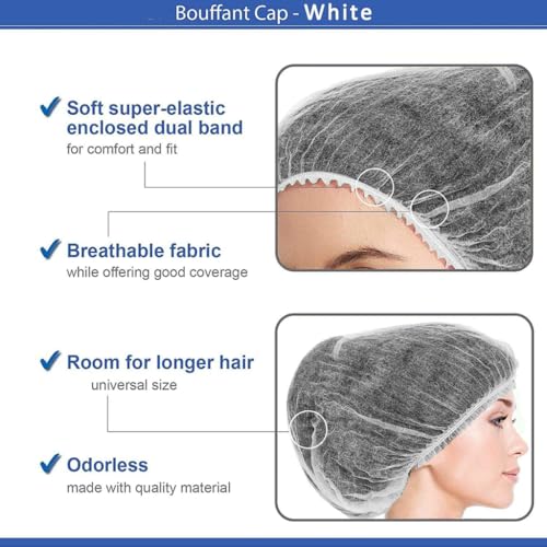 Image of ADBENI Premium Disposable Bouffant Cap & Clear Plastic Gloves Combo | Non Woven Hair Net + Transparent Gloves | For Food Handling, Kitchen, Salon, Spa, Industries, Home & Professional Use