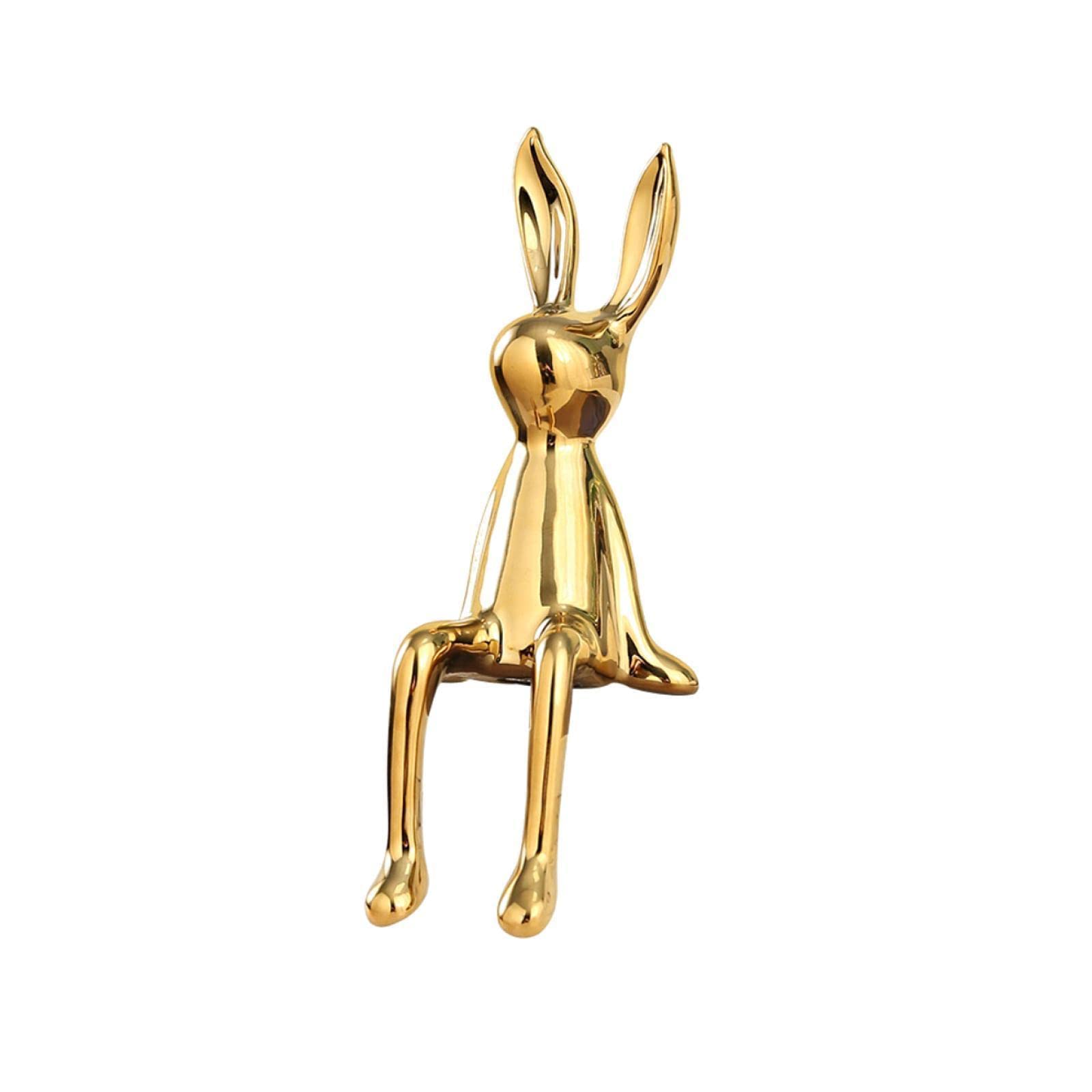 Dytartzx Silver Balloon Rabbit Statue Ceramic Bunny Sitting Figurines Animal Sculptures Home Decor Cute Art Ornaments Mantel Bookshelf Living Room Bookcase Easter Crafts