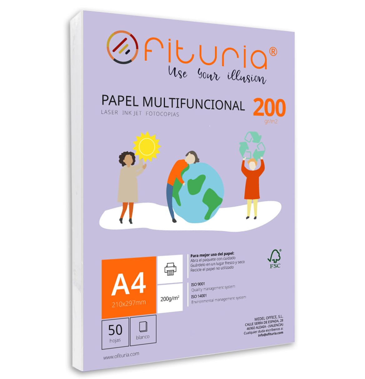 Pack of 50 White A4 Sheets 200g Printer Paper Multifunctional Copier Paper for School and Office Ideal for Laser Printers, Inkjet Printers or Copiers - Ofituria