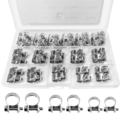 ZNDAW 32 PCS 1/4" 5/16" 3/8" Fuel Injection Hose Clamps, 3 Sizes Adjustable Gas Line Clip Pipe Clamp Assortment, Zinc Plated Hoses Clamps Sleeving for Automotive Diesel Petrol Pipe