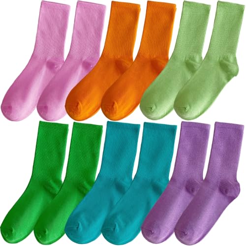 24 Pairs Solid Crew Socks for Women & Teens, Colorful Fresh Cotton Stretchy Casual Athletic Sock Bulk for Teens Youth3