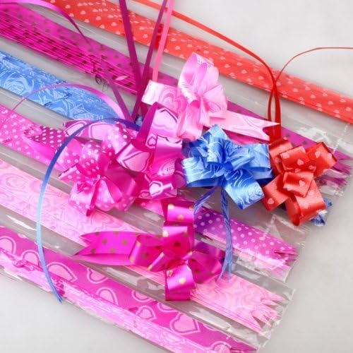 E Shopping Pull Flower Ribbon for Gift Wrap & Decoration Multicolor 50 pcs, Free 50 Mix Sticker of Best Wishes and Best Compliment