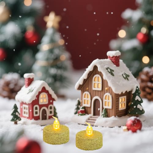 Image of 12PCS Gold Tea Lights,Glitter Tealights Candle Battery Operated for Christmas Halloween Home Decor Wedding Anniversary Party Table Decoration