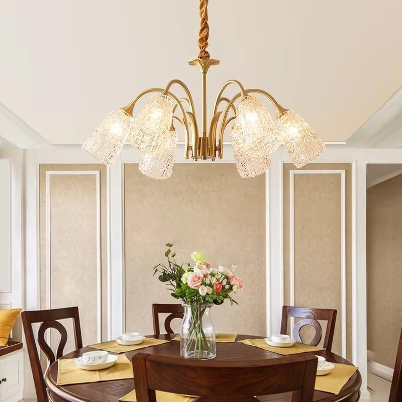 American Style Light， Luxury Living Room Dining Pendant Light Study Bedroom Chandelier Retro Copper Lighting fixtures,Modern Pendant Light(6heads-D80CM)