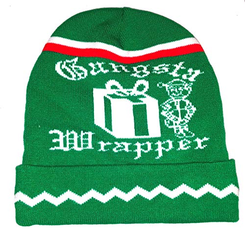 Christmas Knit Winter Beanie Hat Cap Ugly Sweater Party X Mas Reindeer Drinking (Gangsta Wrapper)