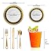 Elegant Disposable Plastic Dinnerware Set for 120 Guests - Fancy White with Black & Gold Royal Rim Dinner Plates, Dessert Salad Plates, Silverware Set & Cups For Wedding, Birthday Party & All Occasion