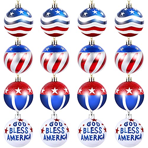 16PCS American Flag Hanging Ball Ornament Independence Day Patriotic Star and Stripe Christmas Ball for Holiday Party Decoration