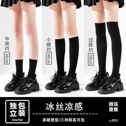 5 Pairs - Spring and Summer Girls' mid-Length Socks, Solid Velvet Versatile Slimming Calf Socks - Calf White - one Size4