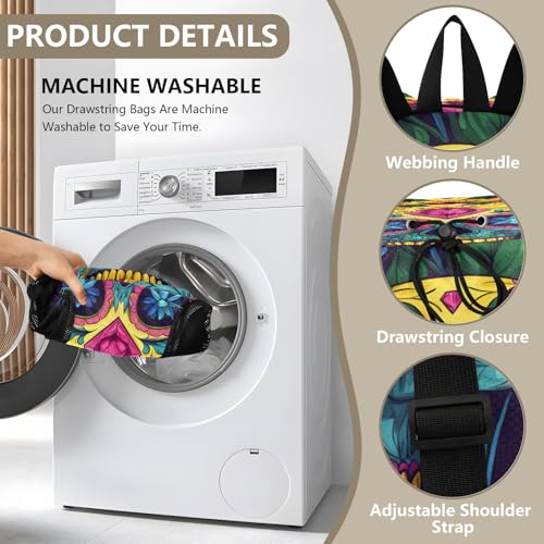 Mesh Gym Swimming Bags for Men & Women, Sugar Skull Rose Diamond Large Drawstring Backpack with Dry-Wet Pocket, Lightweight Gym Bag for Sports, Travel, Beach, Workout Gear3