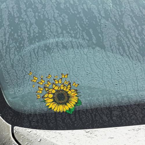 Image of 5pcs Sunflower and Flying Butterflies Bumper Sticker Car Decal for Women Mom Truck Rv Motorhome Windows (7x6)
