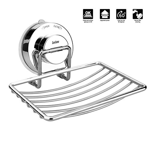 Locisne Wall Mounted Soap Dish Holder Basket, Rustproof Stainless Steel Shower Caddies Suction Soap Saver Storage Deep Basket Quick Dry No Drilling Organizer for Bathroom Kitchen