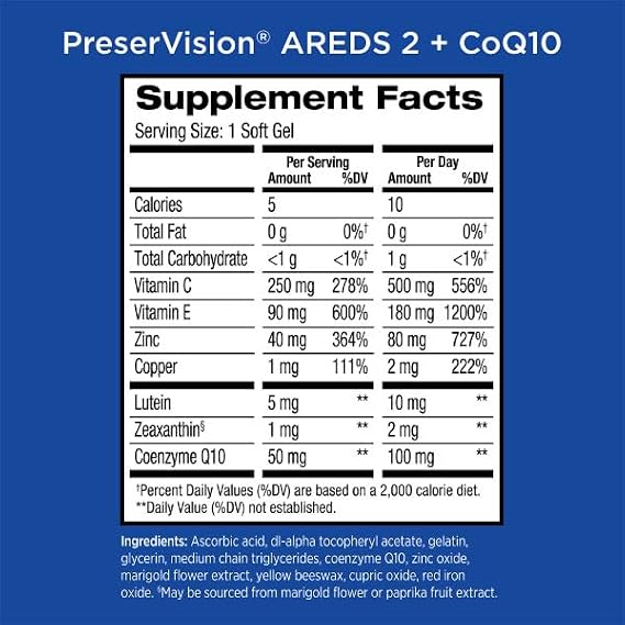 PreserVision Eye Vitamin & Mineral Supplement AREDS 2 Formula + CoQ10, 2-in-1 Health Benefits, 100 Softgels (2 per Day) Pack of 2