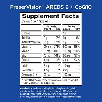 PreserVision Eye Vitamin & Mineral Supplement AREDS 2 Formula + CoQ10, 2-in-1 Health Benefits, 100 Softgels (2 per Day) Pack of 2