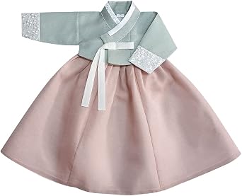 Korean Baby Girl Hanbok for 100days15y/o Green Coral Jeogori Hanbok Baby Kids Girl Hanbok
