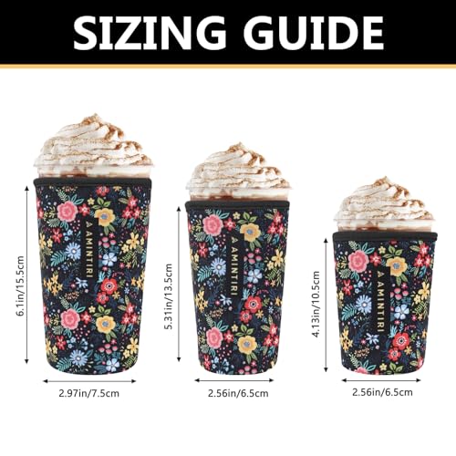 Image of 3 Pack Reusable Sleeve for Iced Coffee Cup, Coffee Neoprene Sleeve for Iced&Hot Drinks, Coffee Sleeve Compatible with Starbucks, Dunkin Coffee Cup. (Garden In Black)