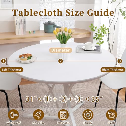 HOMOHEINI Round Elastic Fitted Tablecloth for 31"-35" Tables, White by HOMOHEINI - Used condition - Image 5