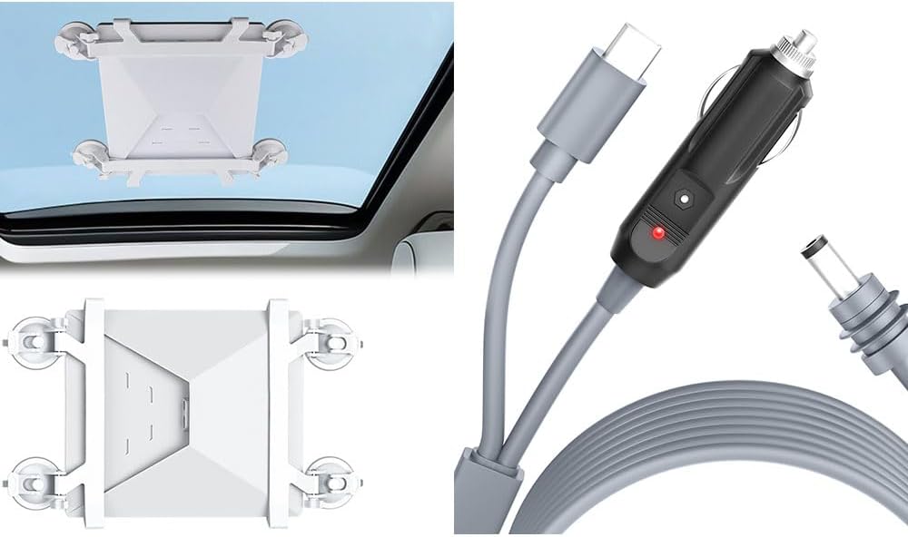 Starlink Mini Sunroof Suction Cup Mount White+2 in 1 Starlink Mini Cable USB C/Cigarette Lighter to DC Power Cable10FT