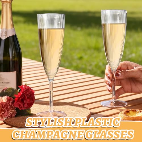 24Pcs Plastic Champagne Flutes, Disposable Clear Champagne Glasses, 6 Oz Wine Glasses for Home Daily Life Party Wedding Toasting Drinking Picnic Thanksgiving Christmas by ACXFOND - Used condition - Image 5