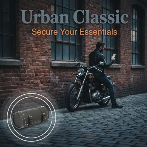 Bolsa de Herramientas para Motocicleta de Cuero PU, 11.4 x 1 pulgada de correas, Bolsa resistente a la intemperie negra para sillín, 12.2 pulg / 31 cm para manillar o asiento de scooter o ciclomotor, acceso frontal o trasero fácil miniatura 6