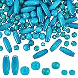 PH PandaHall 480pcs Wooden Spacer Beads, Blue Wooden Beads Round Loose Beads Long Tube Beads with 3 mm Hole for Christmas Jewelry Making Hair Handmade DIY Craft Farmhouse Decor