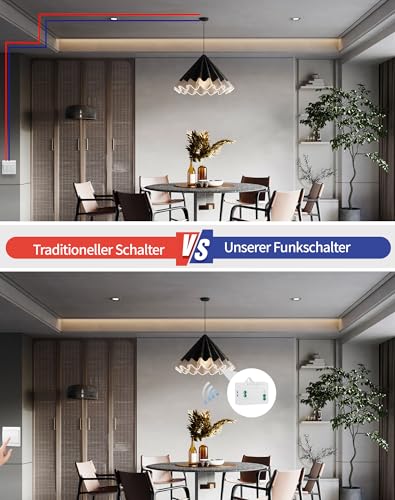 2 Funklichtschalter Ohne Batterie LAOYE 2 Funkschalter mit 1 Empfänger Batterieloser Funk-Wandschalter Keine Verkabelung 2 Lichtschalter mit 10A Empfänger Wireless Lichtschalter Fernbedienung bis 50m