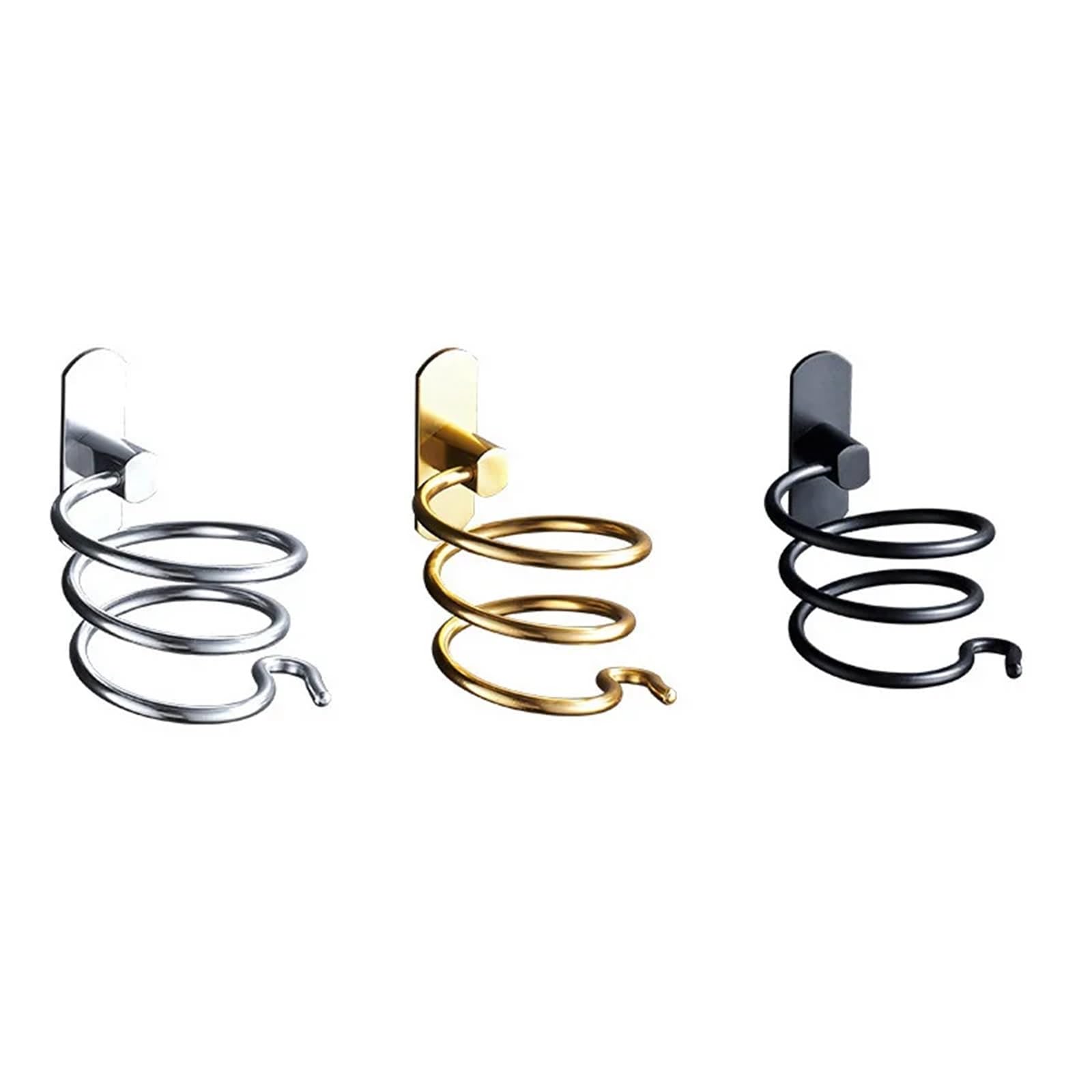 2 Pezzi Porta asciugacapelli da Parete organizzatore Supporto a Spirale Rack scaffale Bagno in Alluminio for Accessori mensola a Muro per Bagno, Barbiere(Gold)