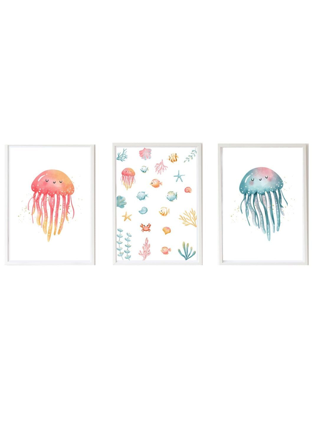 Poster méduse rose et bleu pour éveiller l'imagination des enfants avec douceur
