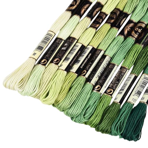 Image of 12 Skeins 105 Yards 6 Ply Green Cross Stitch Floss Embroidery Thread Friendship Bracelet String Variegated Gradient Bulk Polyester Yarn Set for Crochet Knitting Sewing Weaving DIY Crafts