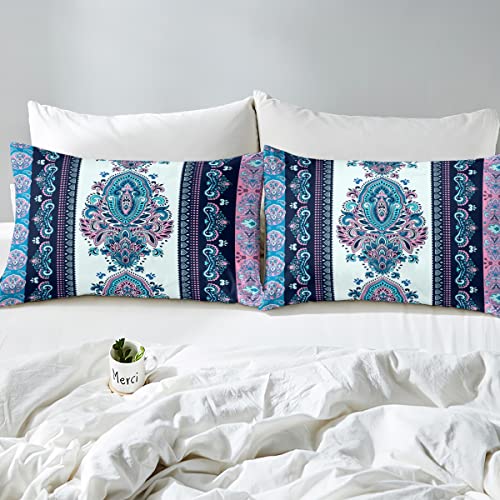 Erosebridal Lavender Paisley Bedding Set Bohemian Flower Duvet Cover King For Girls Women,Tribe Aztec Exotic Comforter Cover Floral Ethnic Nordic Bed Set Mexican Style Purple Boho Room Decor #TOP3