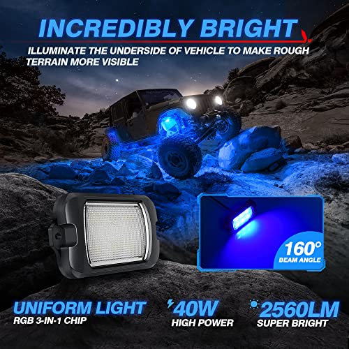 Mictuning Upgrade X2 Rgb Led Rock Lights Kits - 8 Pods Multicolor Neon Light Waterproof Underglow Lighting Kit With Bluetooth App Control & Remote Control & Flashing & Music Mode #TOP1