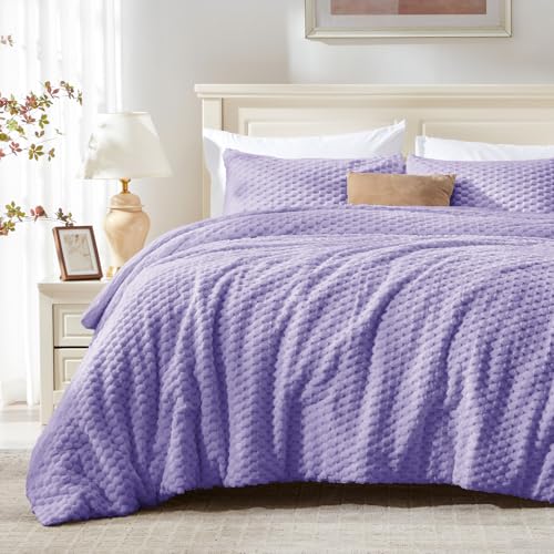 Image of BEDELITE Fluffy Twin Comforter Set - Light Purple Fleece Soft Comforter for Twin Size Bed, Luxury Warm Bedding Set for Winter, Fuzzy Bed Set 2 Pieces (1 Comforter, 1 Pillowcase)