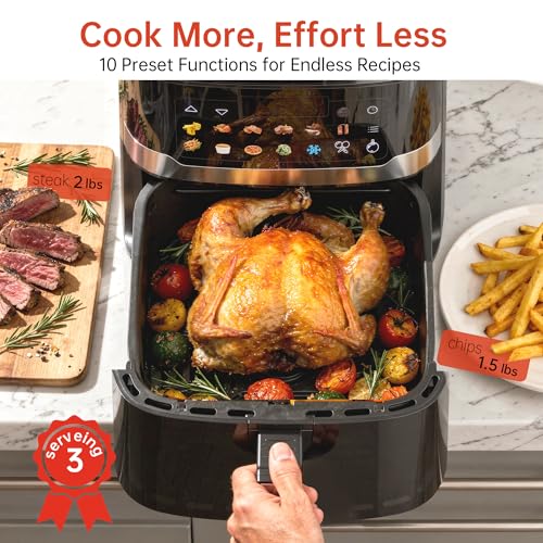 Image of VUSIGN Air Fryer 6.8QT, 10-in-1 Functions Airfryer with Visible Window, 400F Fast Heating & Adjustable Bottom Heater for Crispier Results, Nonstick & Dishwasher-Safe Basket, 1700W, Black