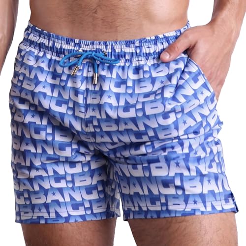 Bang Men's SwimwearResort Shorts - Stretchy Boardshorts Elasticated Waitsband (ESCAPADE (BLUE/WHITE) - S)