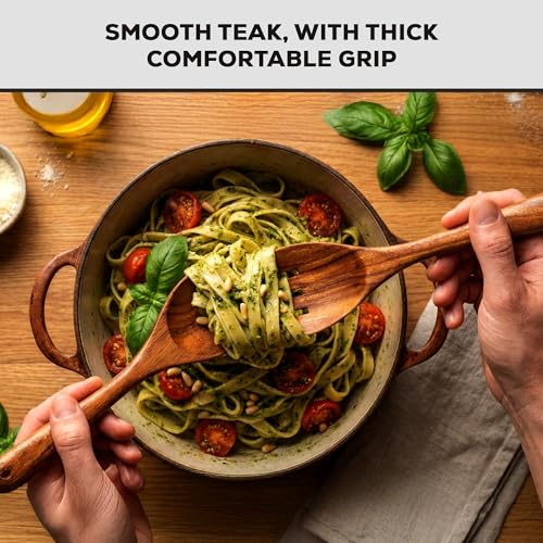 Zulay Kitchen 9-Piece Teak Wood Cooking Utensil Set – Non-Toxic & Non-Stick Safe Wooden Spoons & Kitchen Tools with Comfortable Grip, Smooth Finish Natural Teak – Perfect Kitchen Gift Set by Zulay Kitchen - Image 7