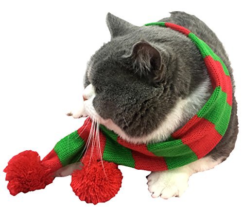 Stripe Pet Xmas Holiday Accessories Knit Christmas Stripe Scarf For Pet, Red Green Stripe Medium/Large #TOP3