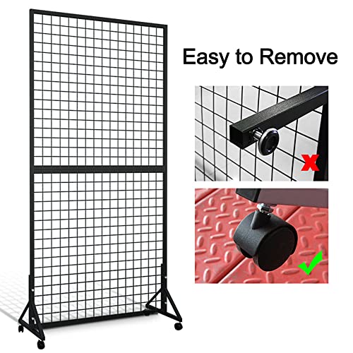 Nectacol 3'X 6'Two-Double Gridwall Panels Tower With Sturdy T-Base Floorstanding, Black Wire Grid Wall With Wheels Legs, Craft Fair Display Rack, Retail Display, Show Rack，Art Display Stand #TOP3