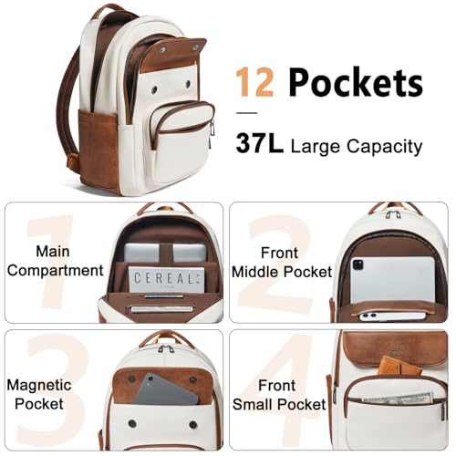 Image of Leresas 37L Backpack Purse for Women Mens Teacher Bag Work Travel Back Pack Vegan Leather Laptop College Daypack Business Computer Book Bag Beige