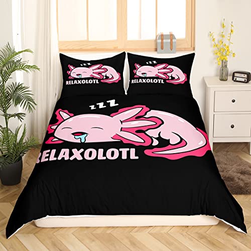 Toddler Cute Axolotl Comforter Cover Kids Cartoon Salamander Bedding Set Kawaii Ocean Sealife Duvet Cover for Children Boys Girls Reptile Animal Bedspread Cover Single Size - Image 3