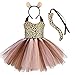 FYMNSI Enfant Fille Déguisement d'halloween Cosplay Princesse Costume d'animaux de Léopard Élégante Licou Robe Tutu avec Queue Bandeau d'oreille Tenue de Fêtes Anniversaire Carnaval Noël Brun 7-8 Ans