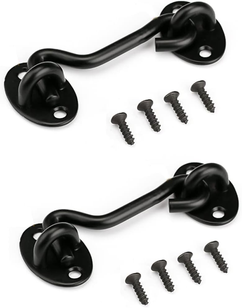 3” Privacy Hook and Eye Latch Easy Lock for Barn Door, Black (3 INCH-2PCS)