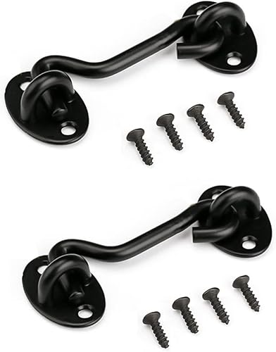 Gancho de privacidad y pestillo de bloqueo fácil para puerta de granero, negro (6 pulgadas-2 piezas)