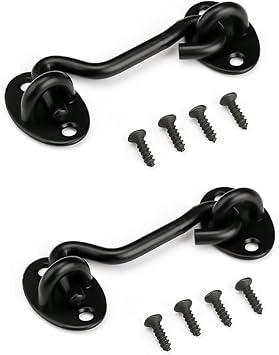 3 Privacy Hook and Eye Latch Easy Lock for Barn Door, Black 3 INCH-2PCS