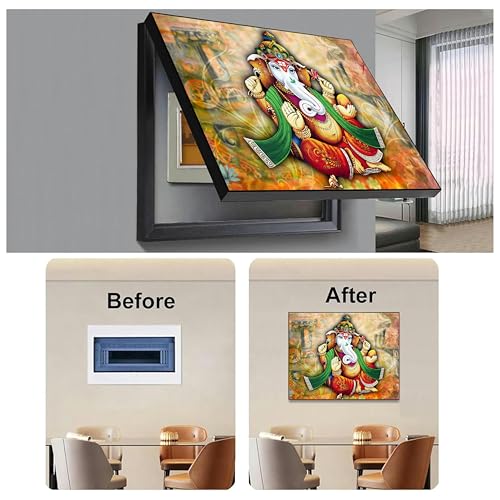 Image of Electric MCB Box Cover Frame With Hydraulic Decorative Shri Ganesha Ji Painting Electrical Panel box Cover, Switch Box Frame Will Fit Max 15x20 inch Switch Board, Outer Box Size 17X23 Inch