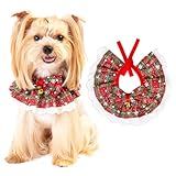 Dog Christmas Outfit – Holiday Dog Bandana with Bells, Plaid Scarf for Small Dogs & Cats, Cute Cat Christmas Outfit for Winter Parties & Photos (M)