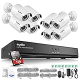 SANNCE POE Kit Videosorveglianza 1080P POE NVR 8 Canali 8 POE Camera Sorveglianza 2MP Video Sorveglianza Cloud Storage IP66 IR Telecamere Sorveglianza Allarm Visione Notturna 1TB HDD
