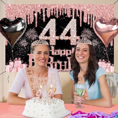 Juesly 44th Birthday Decorations for Women Rose Gold Black 49pcs by Juesly - Used condition - Image 8