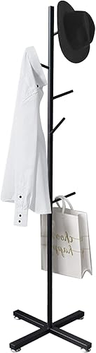 Jolitac Moderno perchero de metal negro de pie con 7 ganchos para árbol de pasillo en esquina, perchero para sombreros y percheros, organizador de