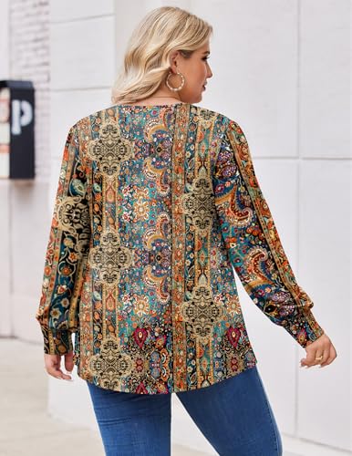 IN'VOLAND Womens Plus Size Tops Long Sleeve Shirts Crew Neck Flowy Tunic Fall Casual Loose Blouse 1X-5X4